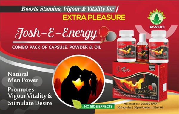 josh -E- Energy capsule oil powder combo pack - 30 Caps+25 ml oil+50gm